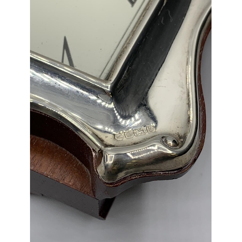 183 - Rectangular silver framed clock made by R.Carr clockmakers, 19x15cms