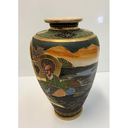 185 - Oriental vase with agricultural theme and nicely glided