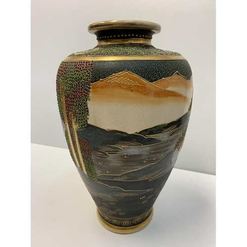 185 - Oriental vase with agricultural theme and nicely glided