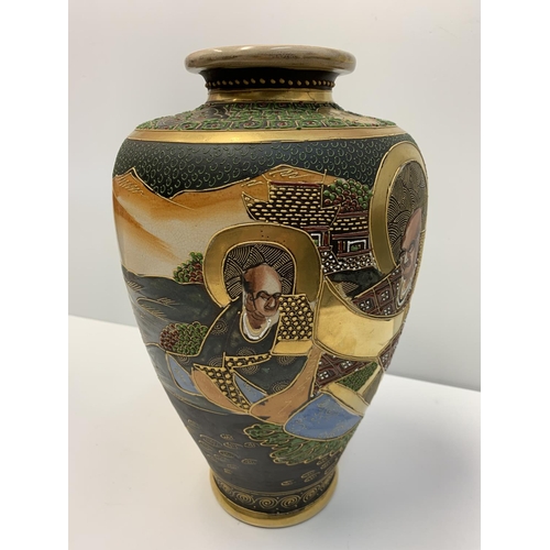 185 - Oriental vase with agricultural theme and nicely glided