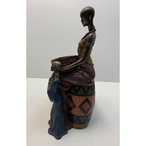 189 - Unusual African sculpture of 2 women and their cooking pots, made from clay with metallic finish. 30... 