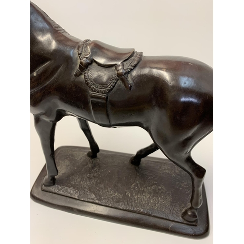 193 - Bronze figure of a saddled horse by unknown artist, 32cm and 4.5kg