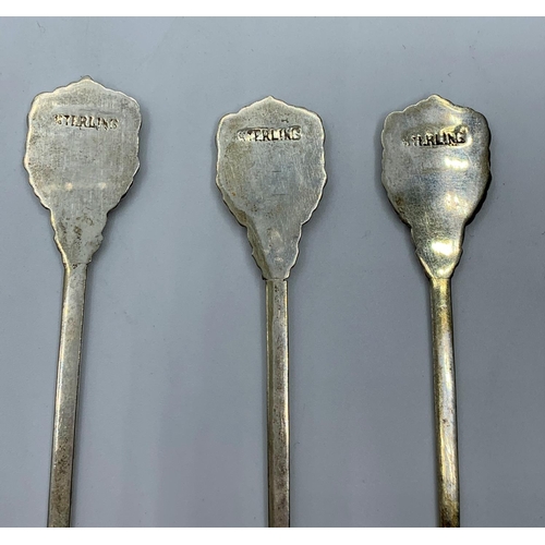 371 - 6 silver honey spoons with Indian cities and emblems on handles.