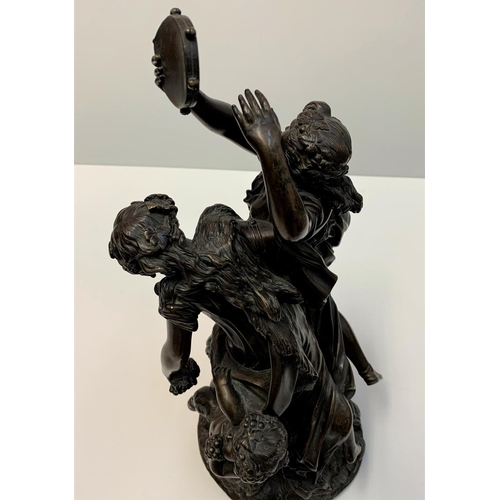 8 - Patinated Antique French Bronze sculpture from the Bacchanalia group after Clodion, signed on the ba... 