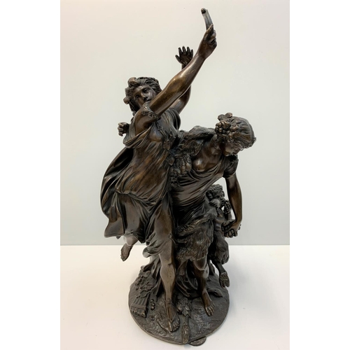 8 - Patinated Antique French Bronze sculpture from the Bacchanalia group after Clodion, signed on the ba... 