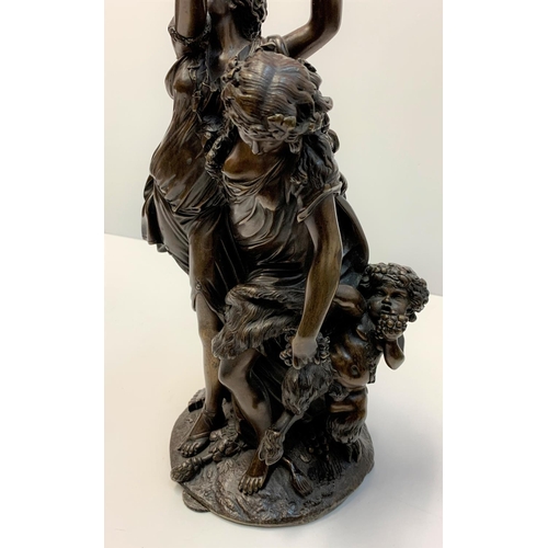 8 - Patinated Antique French Bronze sculpture from the Bacchanalia group after Clodion, signed on the ba... 