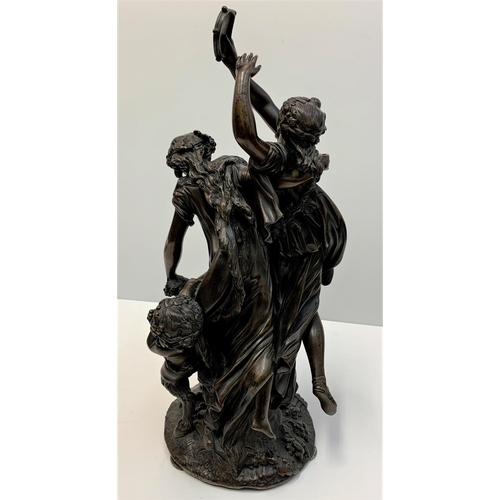 8 - Patinated Antique French Bronze sculpture from the Bacchanalia group after Clodion, signed on the ba... 