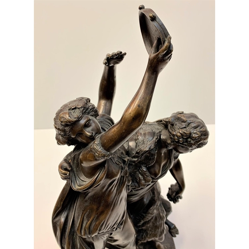 8 - Patinated Antique French Bronze sculpture from the Bacchanalia group after Clodion, signed on the ba... 