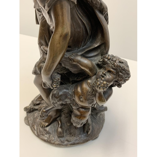 8 - Patinated Antique French Bronze sculpture from the Bacchanalia group after Clodion, signed on the ba... 