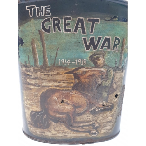 13 - WW1 British Battlefield Relic Water Bottle with post War painted “War Horse” Scene