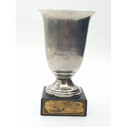 17 - WW2 German Hitler Youth Shooting Camp Trophy Dated 1937. “Best Shot”