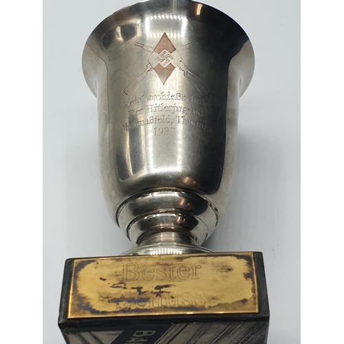 17 - WW2 German Hitler Youth Shooting Camp Trophy Dated 1937. “Best Shot”