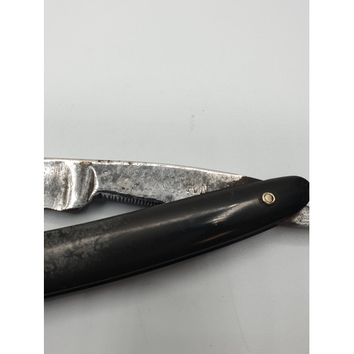 63 - WW2 German Cut Throat Razor. Inscribed “SS My Honour Is True SS”