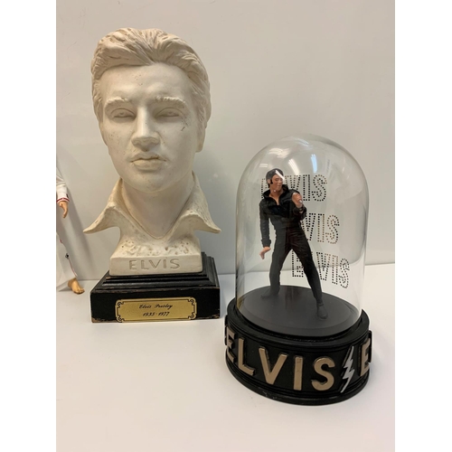 306 - A collection of Elvis Memorabilia to include a bust and a model of Elvis in his full Vegas gear