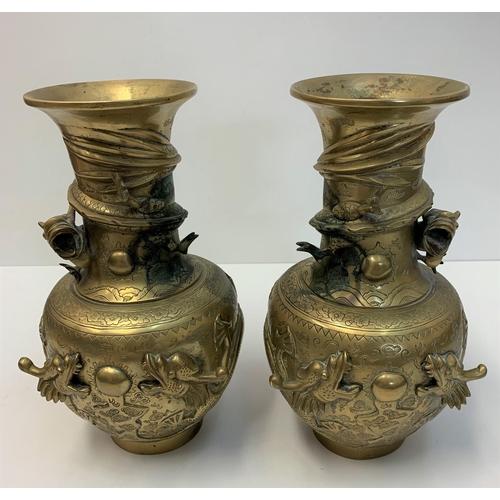 522 - Pair of early Chinese Dragon Vases, 25cm tall and 3.6kg (2)