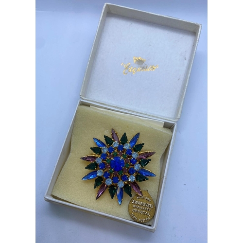 467 - Swarovski Brooch with Coloured Stones and Labelled 'Marine' 5x5cm approx.