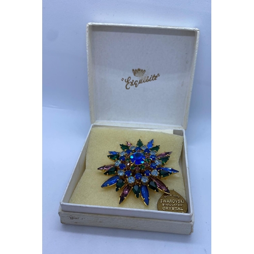 467 - Swarovski Brooch with Coloured Stones and Labelled 'Marine' 5x5cm approx.