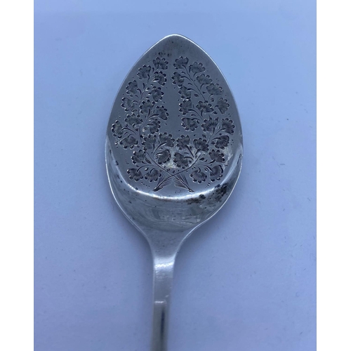 468 - Antique Silver Jam Spoon. Having Floral Chasework to Bowl. Flat Sided Bowl for Jam Spreading. Clear ... 