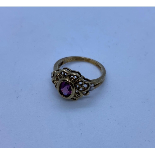 483 - Stone Set Gold Ring Having an Oval Pink Ruby to Centre of Mount. Pierced Gold Lattice Work to Surrou... 