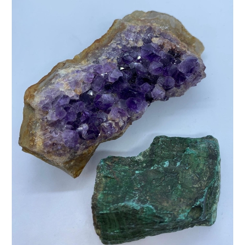 487 - Large Piece of Amethyst Natural Crystal Rock with a Piece of Natural Malachite.