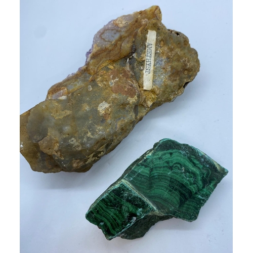 487 - Large Piece of Amethyst Natural Crystal Rock with a Piece of Natural Malachite.