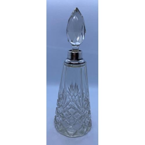 514 - Silver and Cut Glass Scent Bottle. Having Conical Form with a Silver Collar and Original Crystal Sto... 