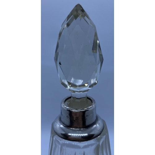 514 - Silver and Cut Glass Scent Bottle. Having Conical Form with a Silver Collar and Original Crystal Sto... 