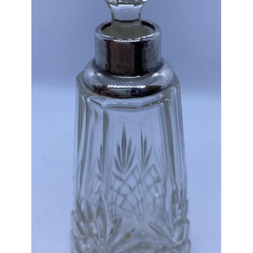 514 - Silver and Cut Glass Scent Bottle. Having Conical Form with a Silver Collar and Original Crystal Sto... 