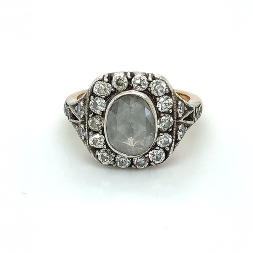 547 - Antique Diamond Ring with Rose cut centre stone and round brilliant cut surround of  diamonds, over ... 