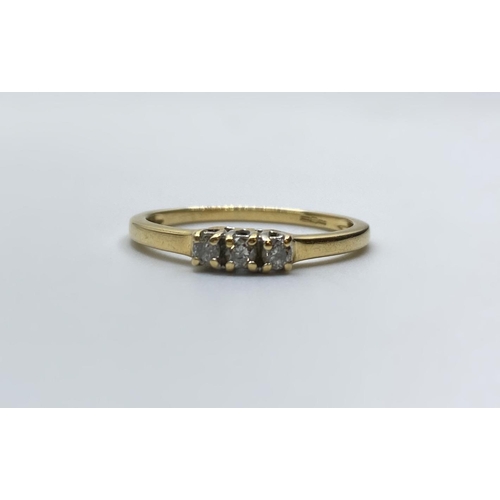 266 - 18ct French Gold & Diamond Ring. Having 3 Small Claw Set Diamonds, 1.8g, Size P.