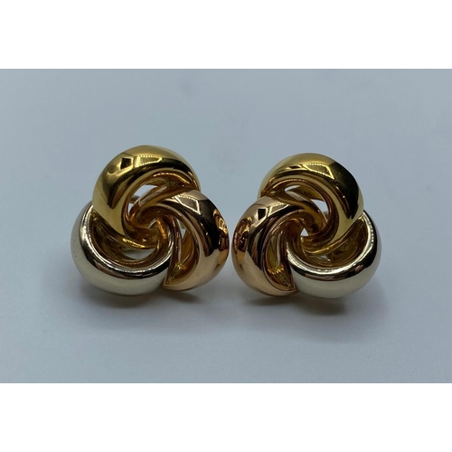 563 - 18ct 3 colour gold classic knot shape earrings, weight 13.1g