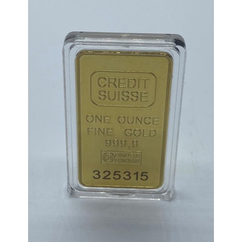 550 - One ounce Fine Gold (24ct) ingot minted by credit Suisse