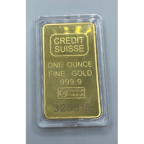 550 - One ounce Fine Gold (24ct) ingot minted by credit Suisse