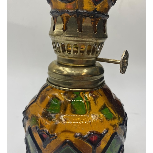 321 - Vintage Hong Kong stained glass Sail Boat Brand Mini Oil Lamp Lantern