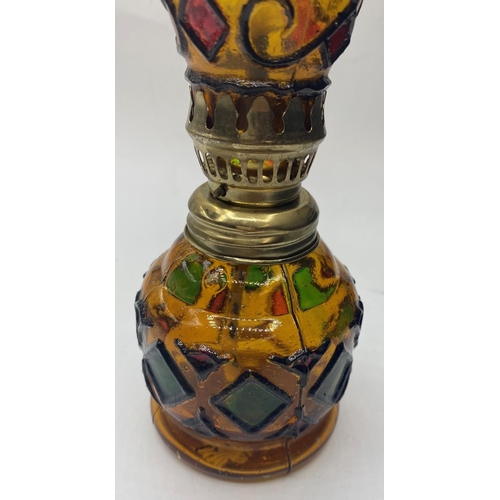 321 - Vintage Hong Kong stained glass Sail Boat Brand Mini Oil Lamp Lantern