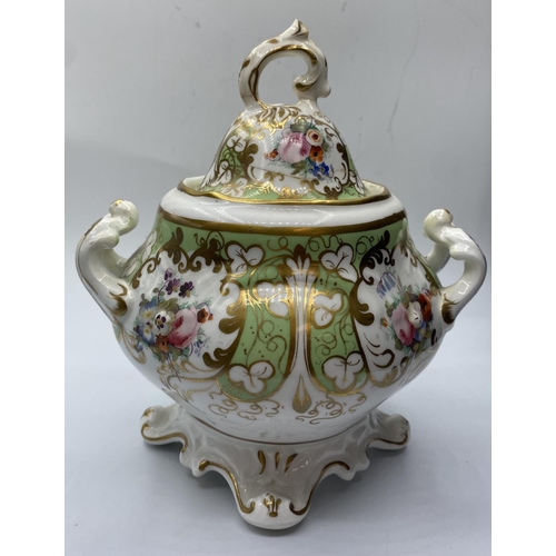 566 - Hilditch and Hopwood Sugar Box circa 1845, 20cm tall, crack on lid