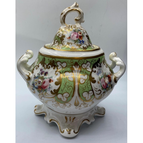 566 - Hilditch and Hopwood Sugar Box circa 1845, 20cm tall, crack on lid