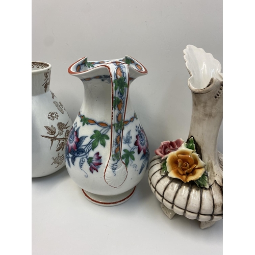 571 - 5x assorted Large Jugs to include 2 M&C vases, a Capodimonte, a Victorian footed and a Buchan of Sco... 