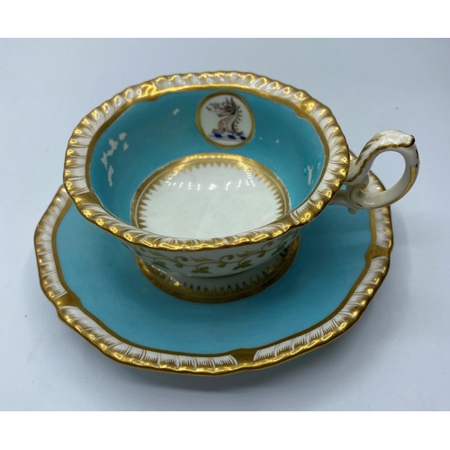 577 - H&R Daniel second  gadroon shaped cup & saucer with unusual dragon decoration some fading to lustre ... 