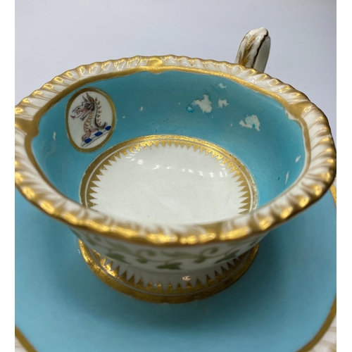 577 - H&R Daniel second  gadroon shaped cup & saucer with unusual dragon decoration some fading to lustre ... 