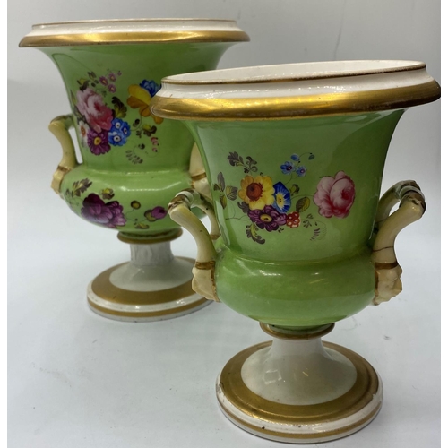 581 - 3 piece Set to include 2 Vases and a large Central Urn with Handles with Floral work to front of eac... 