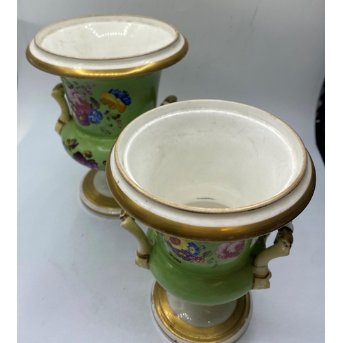 581 - 3 piece Set to include 2 Vases and a large Central Urn with Handles with Floral work to front of eac... 