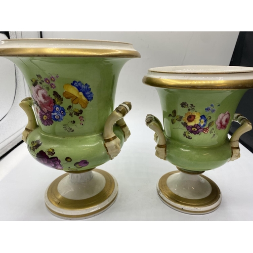 581 - 3 piece Set to include 2 Vases and a large Central Urn with Handles with Floral work to front of eac... 