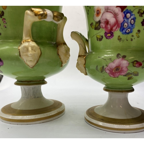 581 - 3 piece Set to include 2 Vases and a large Central Urn with Handles with Floral work to front of eac... 