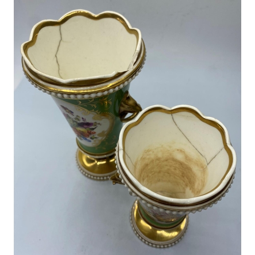 583 - 2x H&R Daniel Spill vases in need of restoration, 12 & 15cm tall (2)