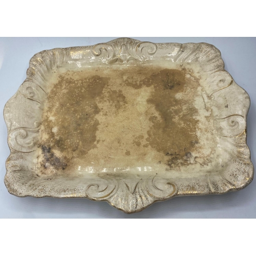 590 - cheese dish with floral decoration and gilded base, possibly H&R Daniel.