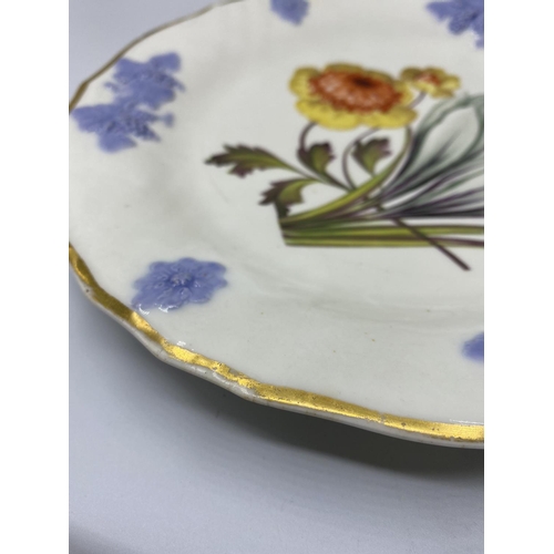 599 - Davenport plate with floral centre and raised blue grape outer design, some rub on gilt work