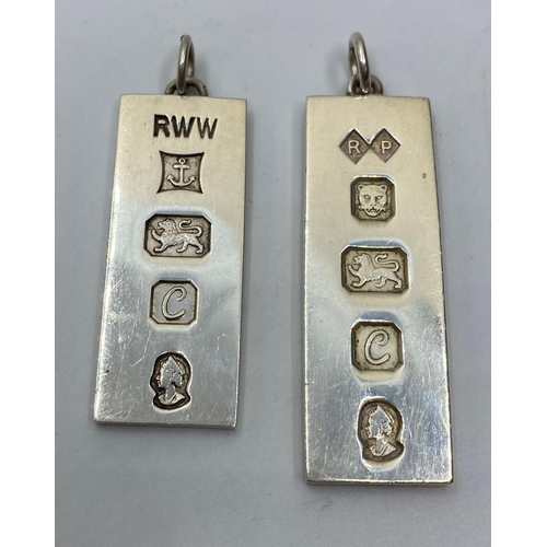 64 - 2x Vintage Silver Ingot Pendants. Having Clear Hallmarks for London and Birmingham 1977. 40 Grams Ap... 