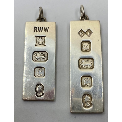 64 - 2x Vintage Silver Ingot Pendants. Having Clear Hallmarks for London and Birmingham 1977. 40 Grams Ap... 