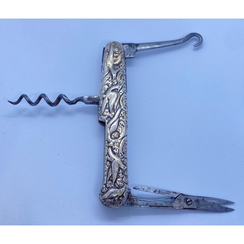 549 - Victorian Silver gentleman’s companion knife ,having a corkscrew, scissors and buttoner in pen knife... 